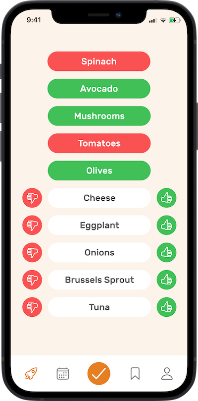 app
            showing different variations of food to choose from